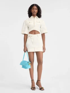 Outlet Jacquemus De de-Nîmes denim mini rok Off-white/Tabac