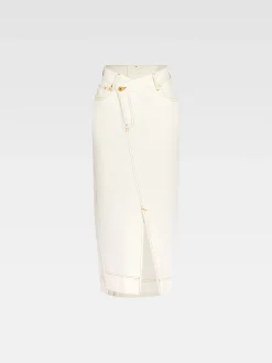Outlet Jacquemus De de-N&icirc;mes denim rok Off-white/Tabac