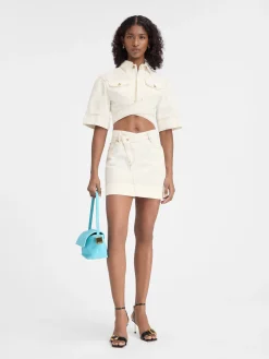 Sale Jacquemus De de-Nîmes denim top Off-white/Tabac