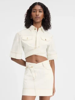 Sale Jacquemus De de-N&icirc;mes denim top Off-white/Tabac
