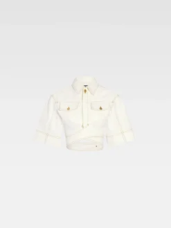 Sale Jacquemus De de-N&icirc;mes denim top Off-white/Tabac