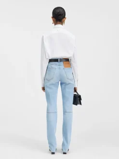 Outlet Jacquemus De de-N&icirc;mes rechte denim broek LightBlue/Tabac