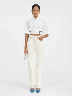 Fashion Jacquemus De de-Nîmes rechte denim broek Off-white/Tabac