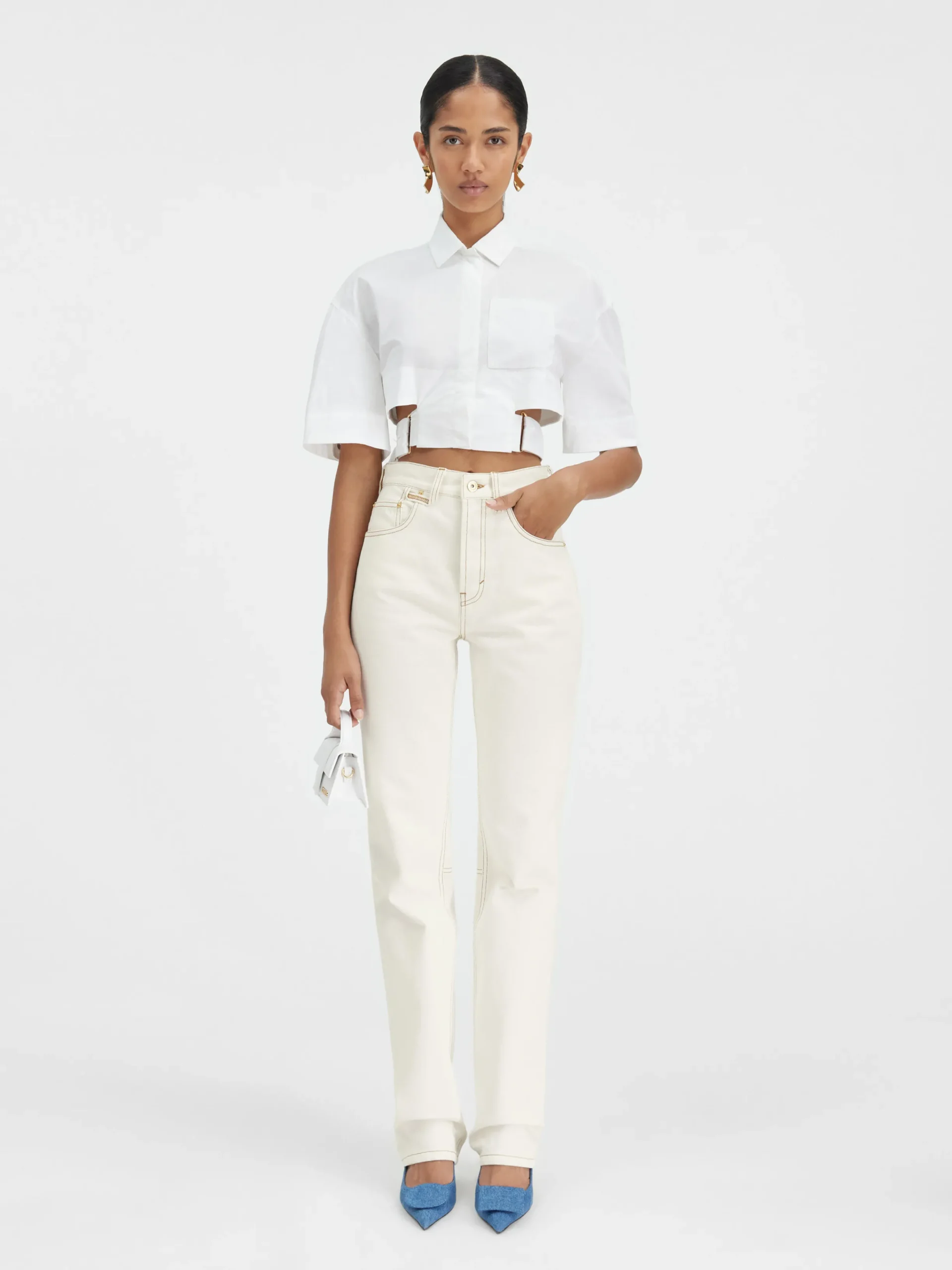 Fashion Jacquemus De de-Nîmes rechte denim broek Off-white/Tabac