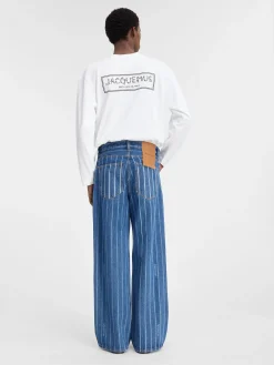 Online Jacquemus De de-N&icirc;mes wijde denim broek PrintBlueStripes