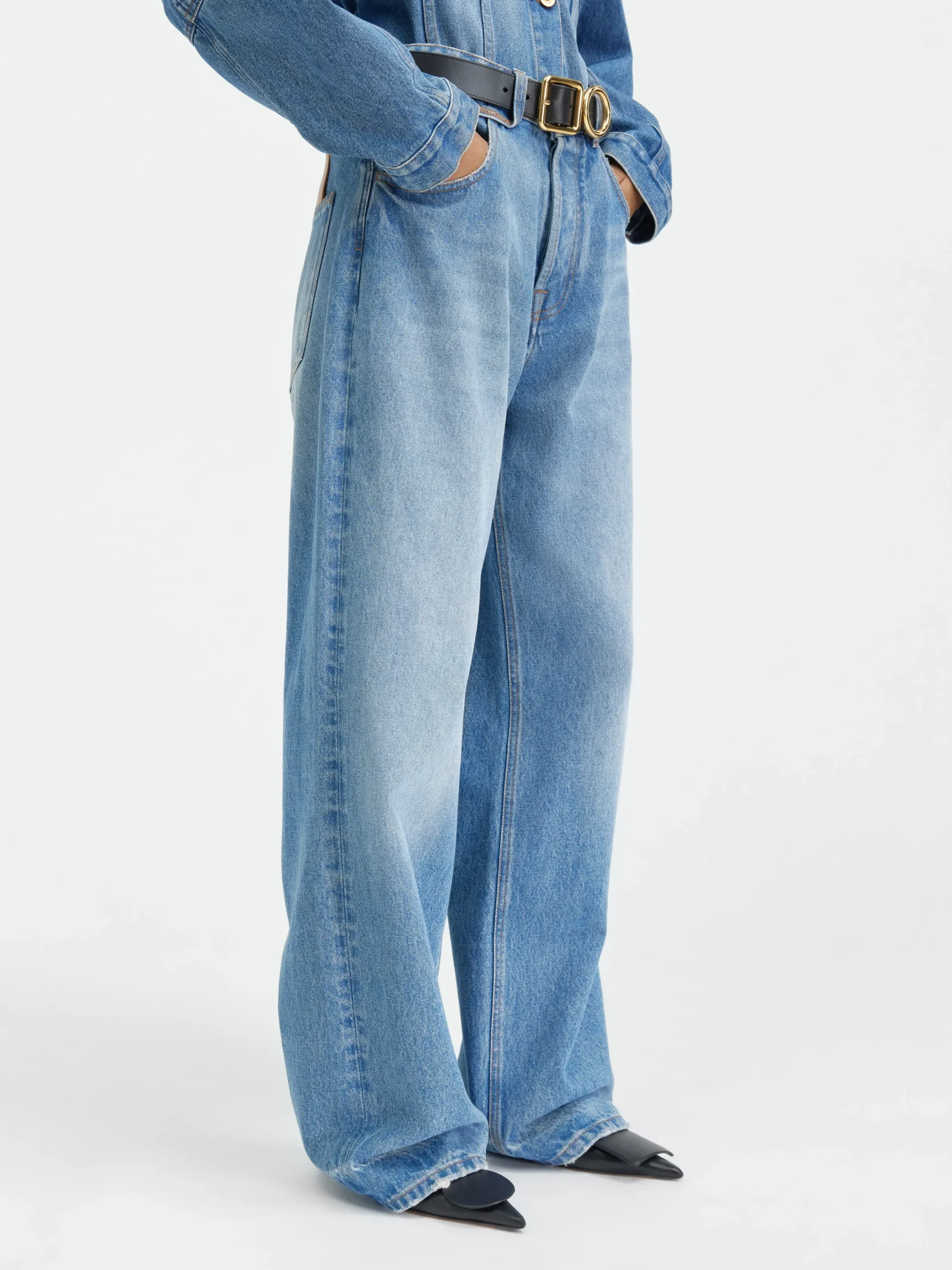 Best Jacquemus De de-Nîmes wijde denim broek Blue/Tabac