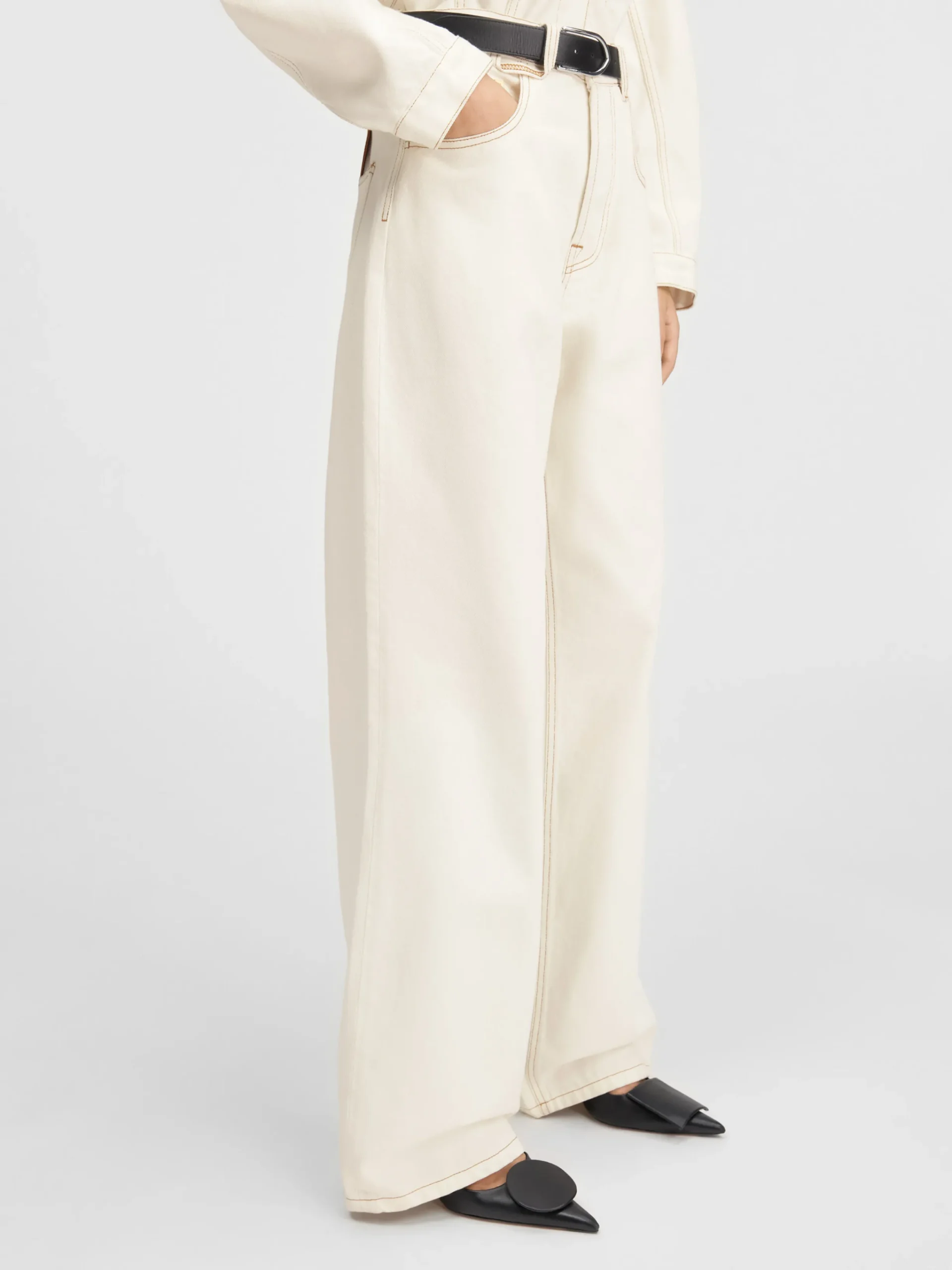 Best Jacquemus De de-Nîmes wijde denim broek Off-white/Tabac