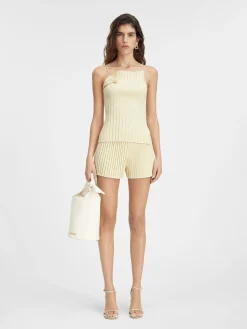 New Jacquemus De gebreide top met plooien LightYellow