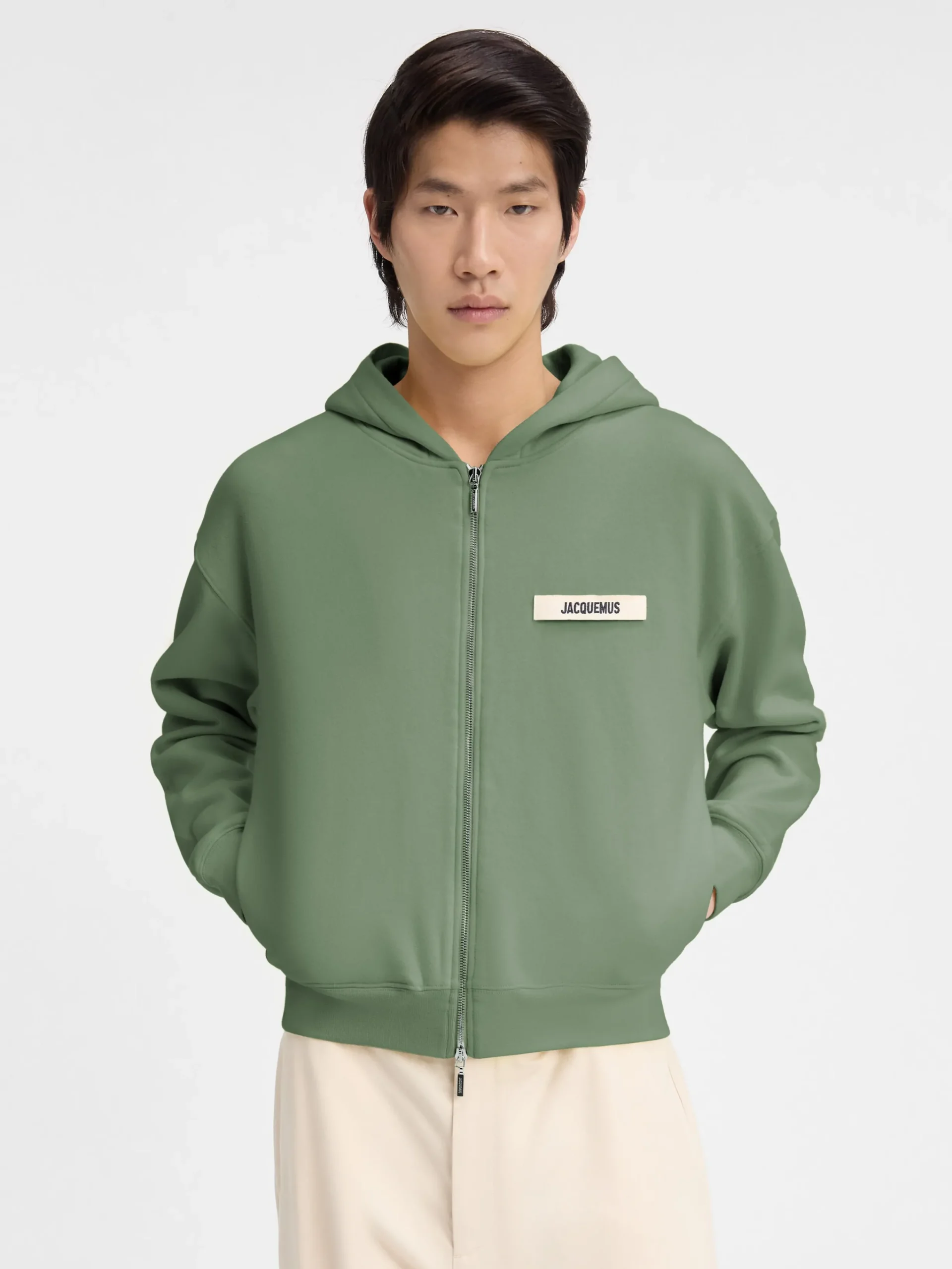 Hot Jacquemus De Gros Grain hoodie met rits LightGreen