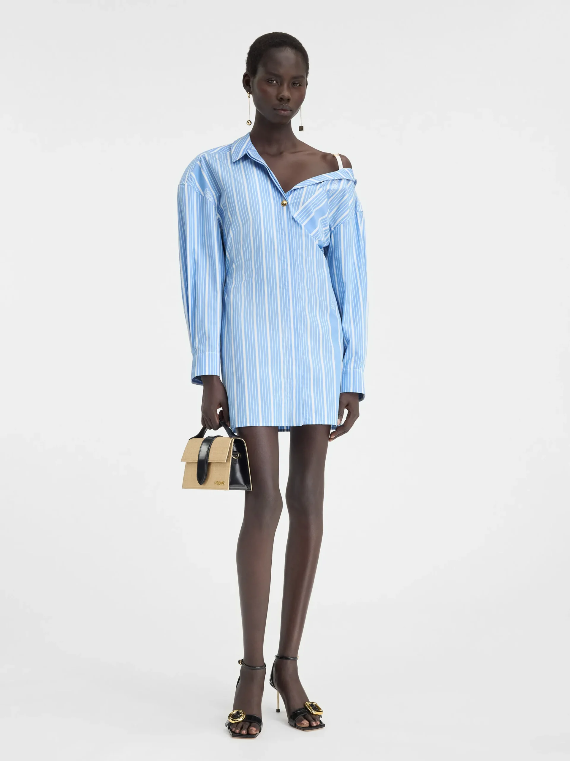 Hot Jacquemus De mini overhemdjurk JacquardBlue/White