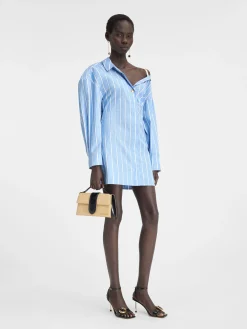 Hot Jacquemus De mini overhemdjurk JacquardBlue/White