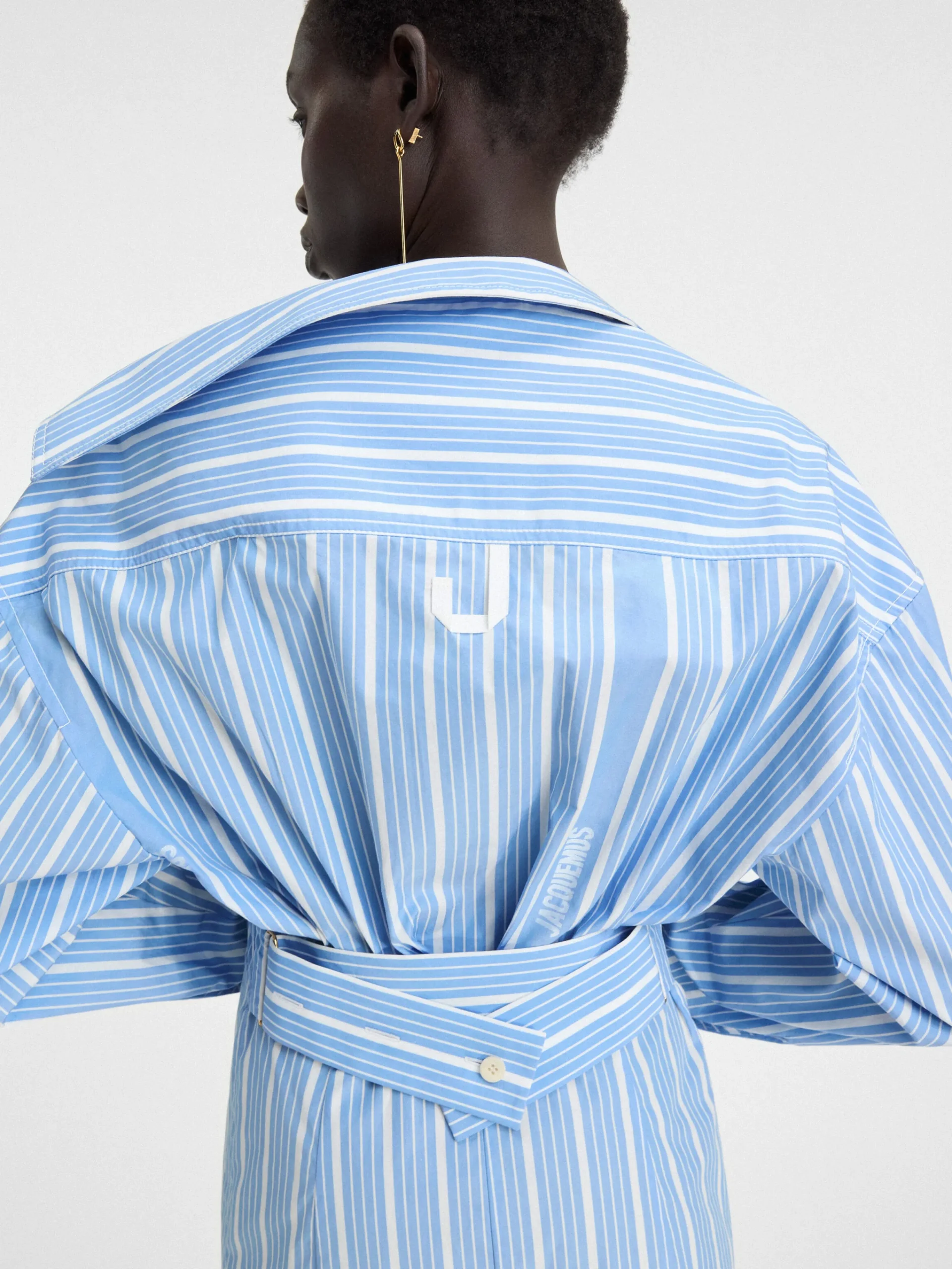 Hot Jacquemus De mini overhemdjurk JacquardBlue/White