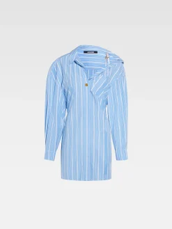 Hot Jacquemus De mini overhemdjurk JacquardBlue/White