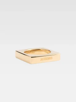 New Jacquemus De vierkante ring LightGold