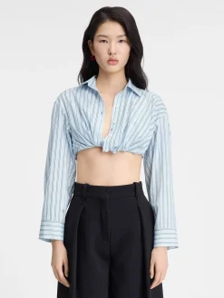 Outlet Jacquemus Het Bahia shirt met korte pasvorm PrintBlueStripes