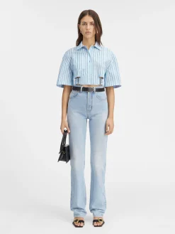 Clearance Jacquemus Het Bari cropped shirt PrintBlueStripes