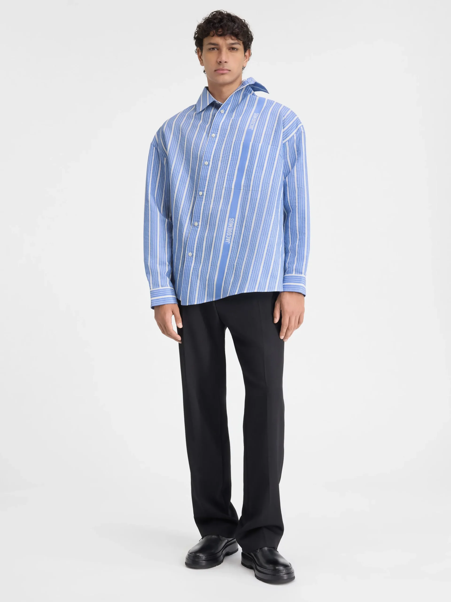 New Jacquemus Het Cuadro shirt JacquardBlue/White