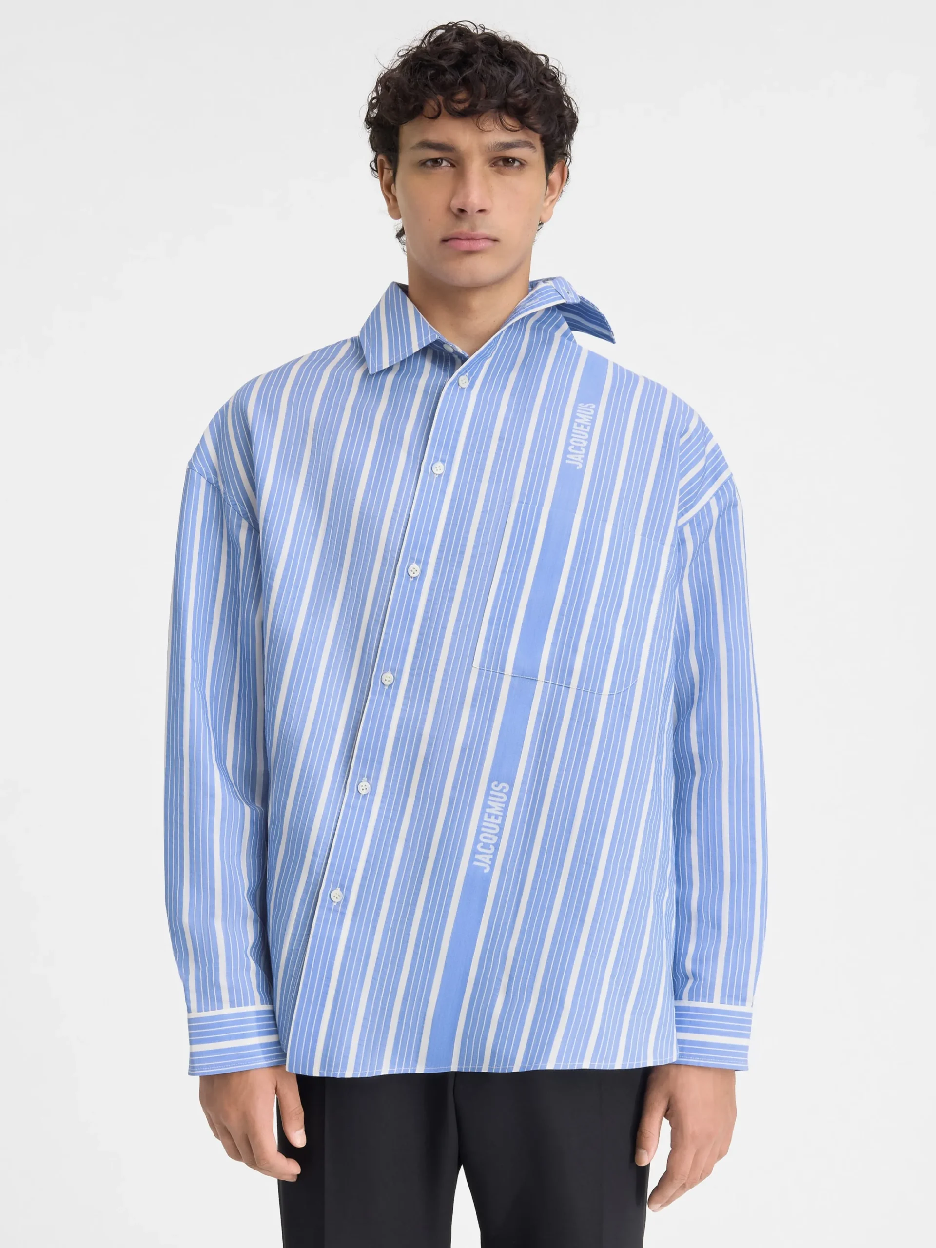 New Jacquemus Het Cuadro shirt JacquardBlue/White