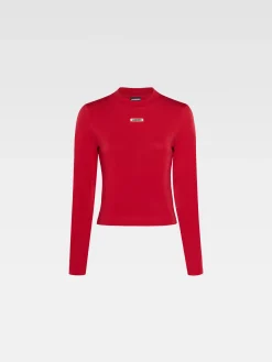 Clearance Jacquemus Het Gros Grain T-shirt met lange mouwen DarkRed