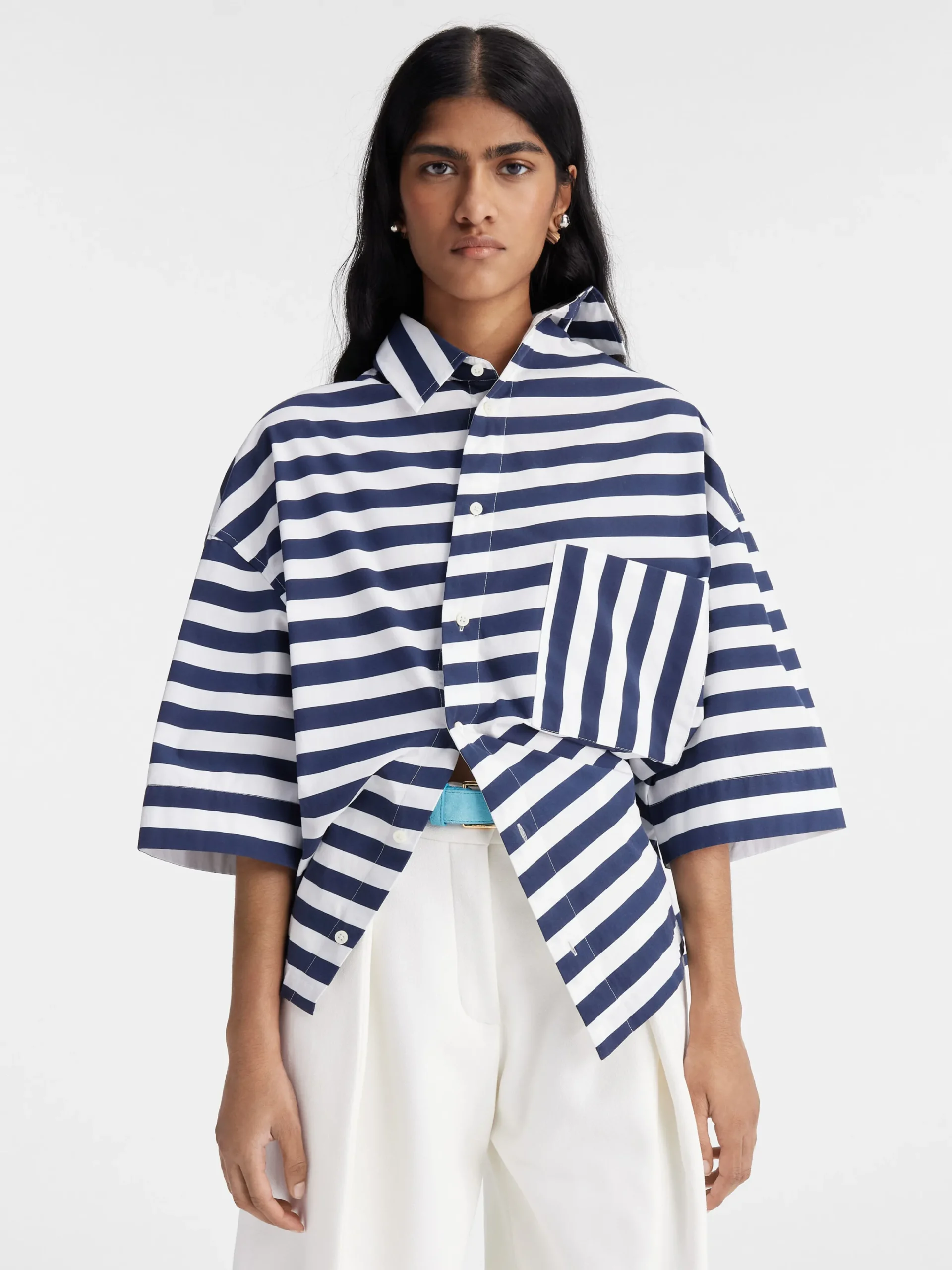 Best Jacquemus Het Pablo shirt met korte mouwen PrintWhite&BlueStripes