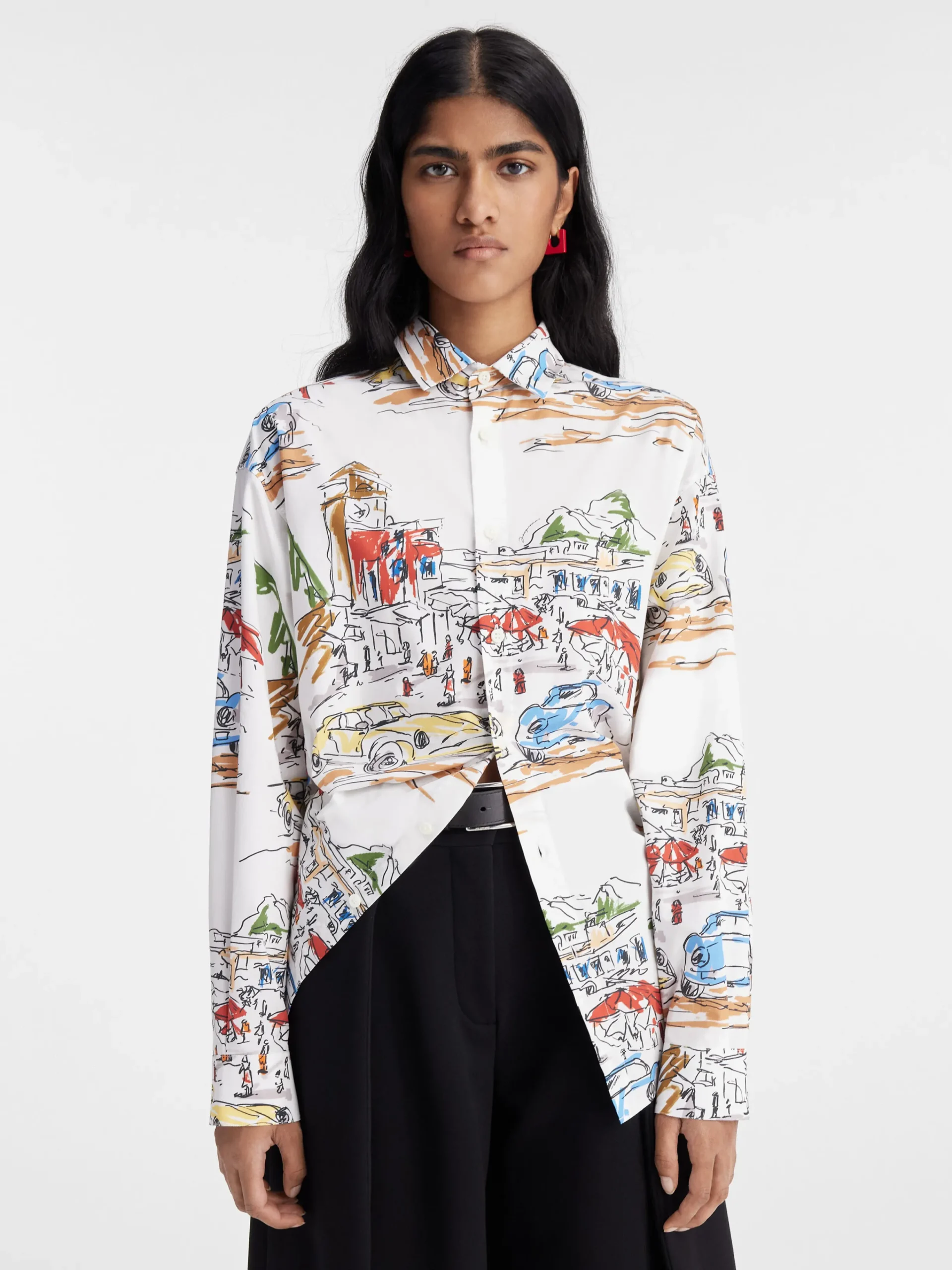 New Jacquemus Het Simon shirt PrintCapriCarsWhite