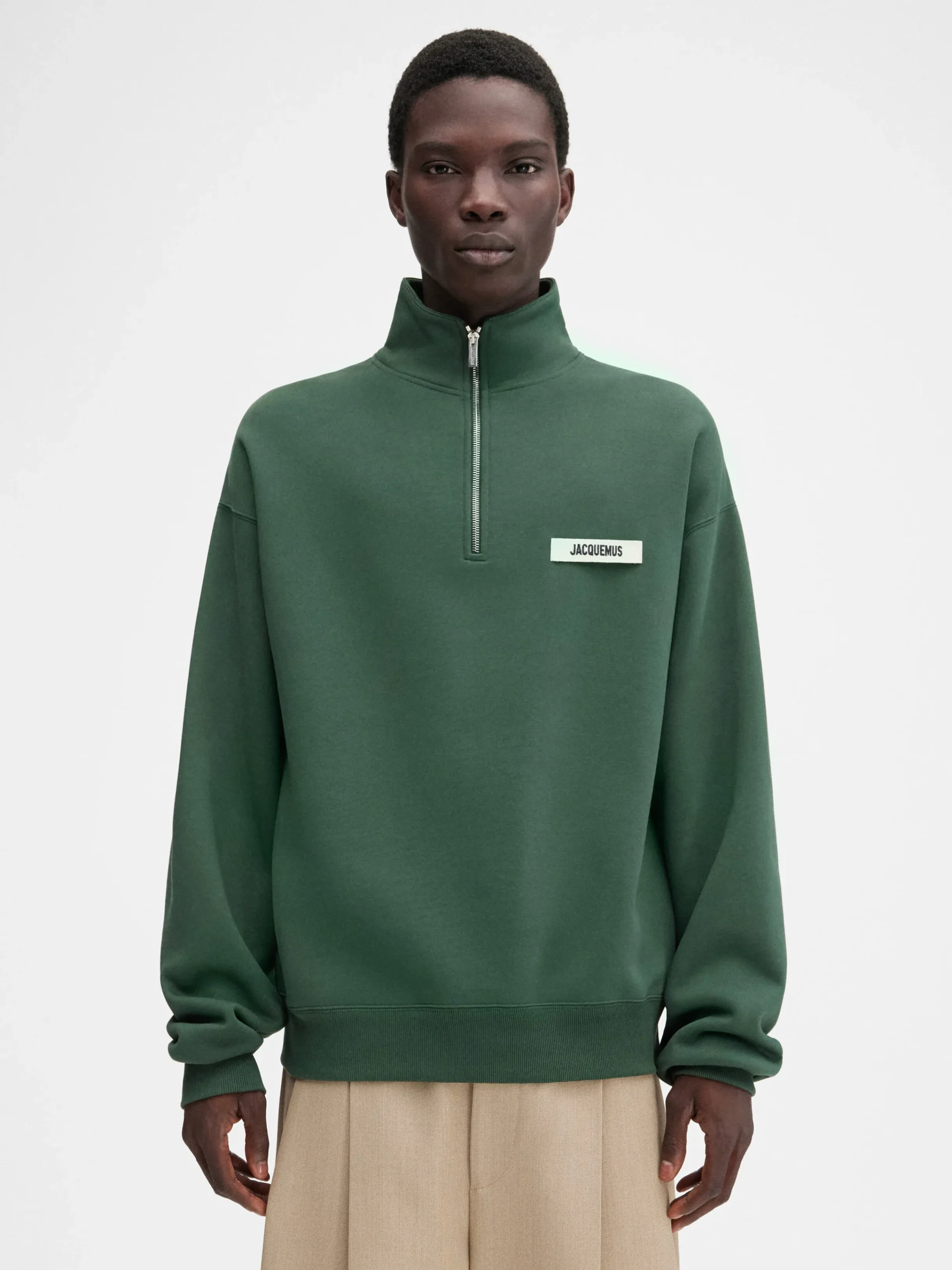 Discount Jacquemus The Gros Grain zipped-rollneck sweatshirt DarkGreen2