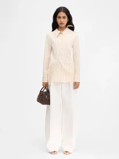 Discount Jacquemus The Pablo shirt JacquardBusinessBigLogoStripesBeige/White