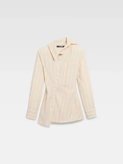 Discount Jacquemus The Pablo shirt JacquardBusinessBigLogoStripesBeige/White