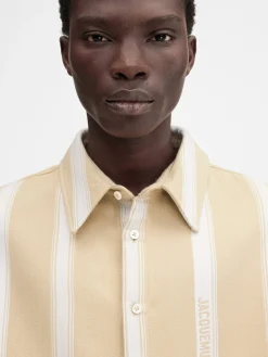 Sale Jacquemus The Papier shirt JacquardLogoStripesWhite/Beige